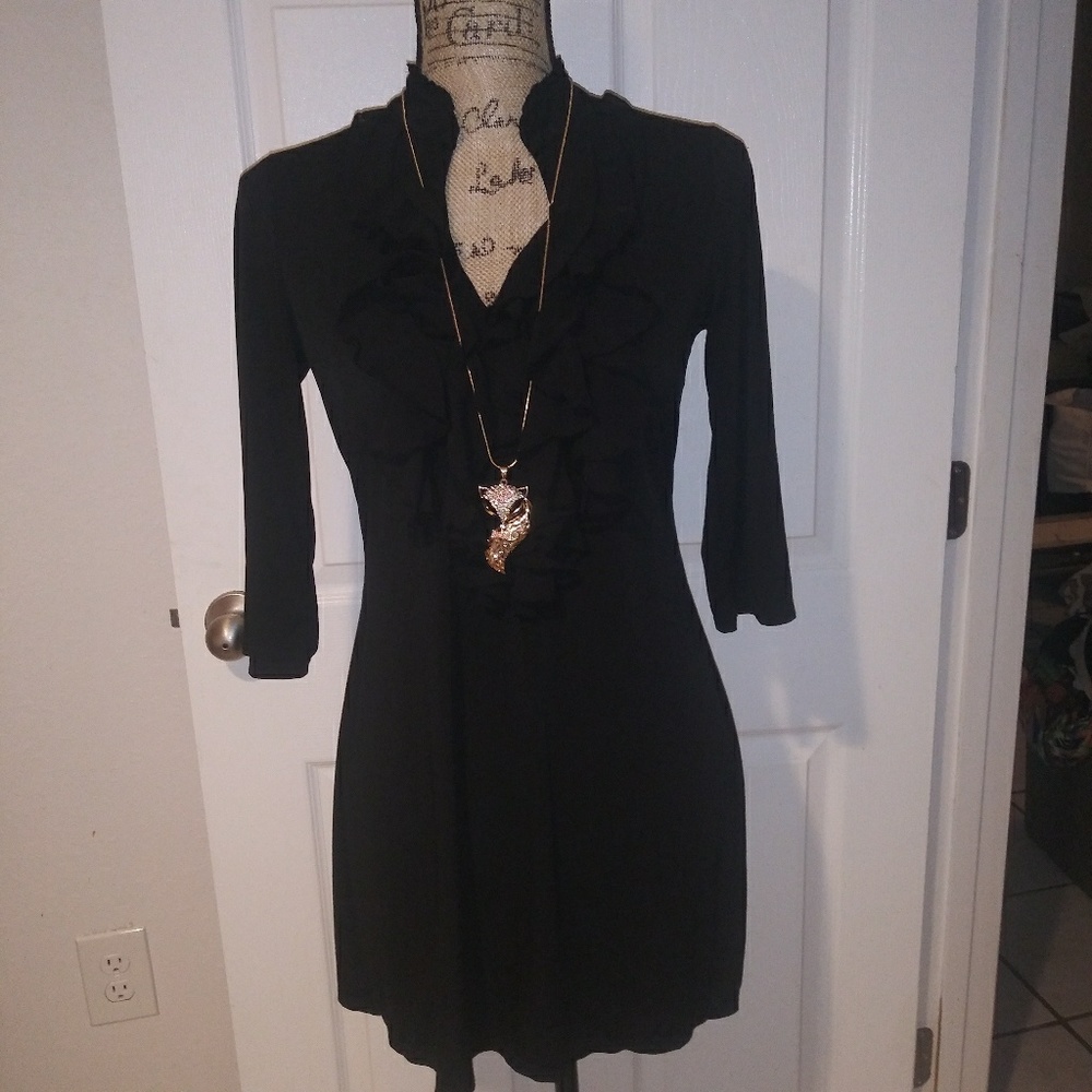 WHBM Black Tunic with Ruffled Neckline - NWOT